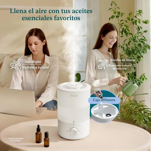 Miniatura 4 de LEVOIT - Humidificadores para dormitorio - Silencioso (tanque de agua de 3L) - Niebla fría/llenado superior/difusor de aceite esencial/25 vatios