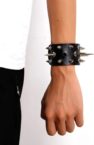 Miniatura 3 de Eigso Un par de pulseras punk clásicas de piel sintética SteamPunk para hombres y mujeres