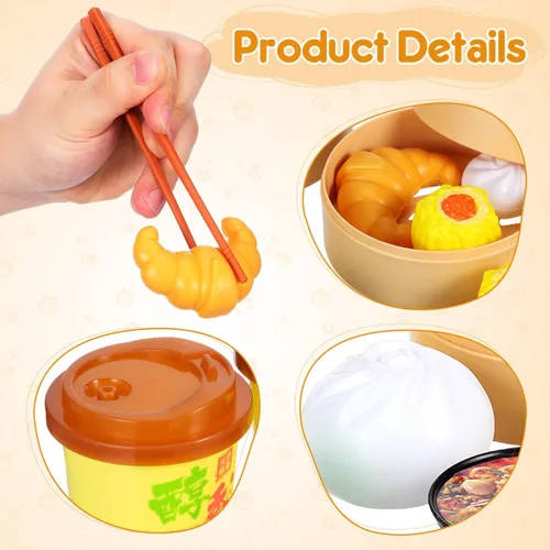 Miniatura 6 de Toyvian Play Food 26pcs Juego de juguete de simulación Bollos de vapor Juguete chino desayuno para niños Juego de cocina Plato de cocina Plato