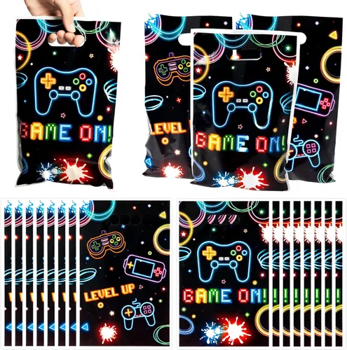 Bolsas de Favor de Fiesta de Videojuegos - 50 Pzas Bolsas de Golosinas y Dulces de Videojuegos Neón, Decoraciones de Fiesta Temática Game On para