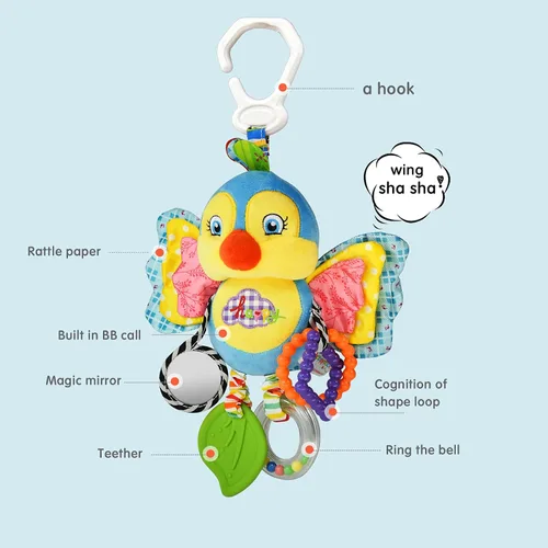 Miniatura 2 de Juguetes de sonajeros para bebés con mordedor, campana de cama para niños pequeños en cochecito, regalos para bebés de 3 meses o más (pájaro)