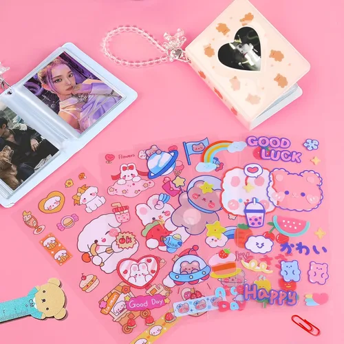 Miniatura 6 de CCINEE Juego de 2 portatarjetas Kpop para tarjetas fotográficas, mini álbum de fotos Kpop con colgante de cristal y lindas calcomanías, corazón