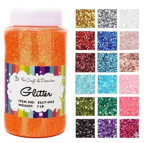 Miniatura 29 de Brillantina gruesa, 18 frascos de colores surtidos para manualidades, cuerpo, maquillaje y purpurina para uñas.