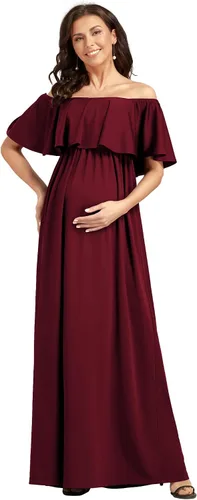 Ever-Pretty Vestido casual de maternidad con hombros descubiertos y mangas abullonadas con cintura fruncida en una línea hasta el suelo 01802-EY