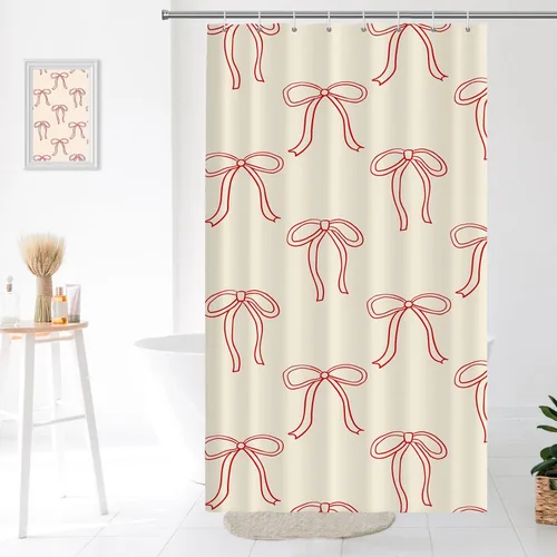 Miniatura 25 de Decoración de baño hippie retro, cortina de ducha de vaca y fresa, tela de poliéster impermeable, 72 x 72 pulgadas, albaricoque