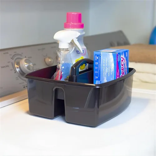 Miniatura 3 de Storex Organizador de limpieza pequeño de 3 compartimentos, organizador de suministros multiusos con asa, negro, paquete de 6 (00972A06C)