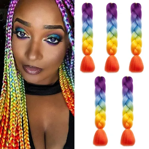 Miniatura 146 de Benehair Extensiones de cabello trenzado ombré de 24 pulgadas, 1 paquete de extensiones de cabello trenzado jumbo de alta temperatura, cabello