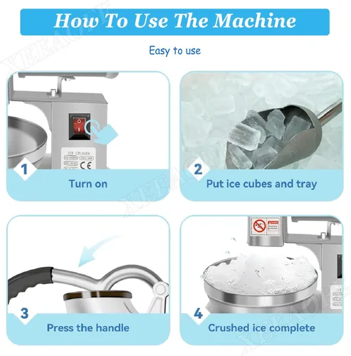 Miniatura 4 de Máquina de afeitar de hielo, máquina de cono de nieve, 220 libras por hora, 350 W, máquina de hielo afeitado de acero inoxidable, 2 cuchillas
