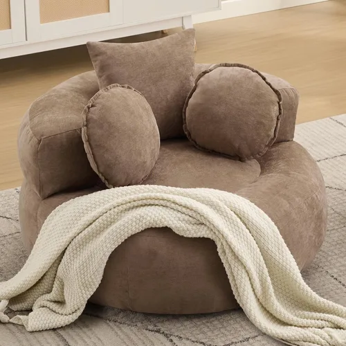 Miniatura 14 de WUTUTUEE Silla Sofá de Piso Redonda de Gran Tamaño, Chaise Lounge Circular de Chenilla Comprimida, Sin Montaje, Silla de Barril Sin Huesos, Sofá