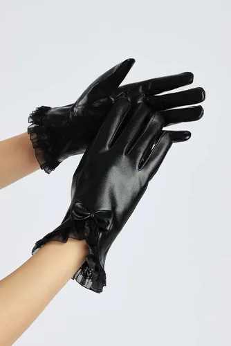 Miniatura 43 de Sahabowi Guantes de cuero para clima frío Manopla de lana cálida de invierno para mujeres