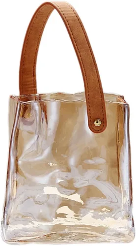 Cuero hecho a mano - Bolso de mano - Estilo florero de cristal - Elegancia simple para tu espacio (ámbar)