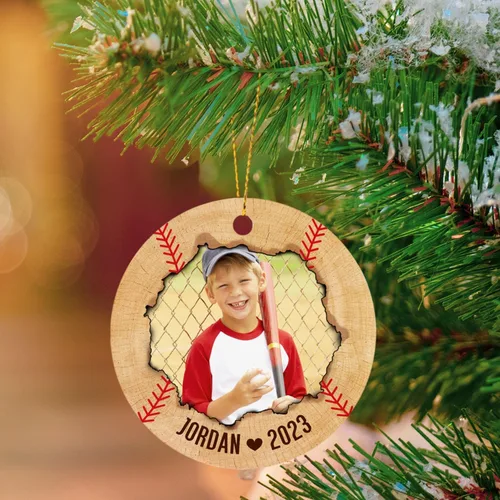 Miniatura 3 de Adorno de Navidad con foto de béisbol para niños y niñas, adorno personalizado con imagen de jugador de béisbol, árbol de Navidad, adorno de béisbol