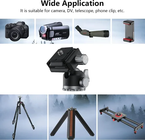Miniatura 5 de Trípode mini cabeza de bola panorámica giratoria de 360 grados con placa de zapata rápida de tornillo de 1/4 pulgadas, para trípode monopié