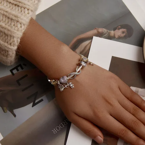 Miniatura 71 de Abalorios de plata de ley para pulseras, collares, familia para siempre, circonita cúbica, regalo de joyería para mujeres