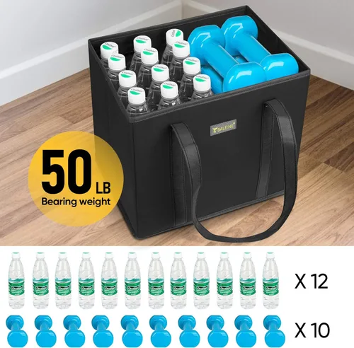 Miniatura 6 de BALEINE Paquete de 3 bolsas de comestibles reutilizables, bolsas de compras plegables para comestibles con parte inferior reforzada y asas (negro)