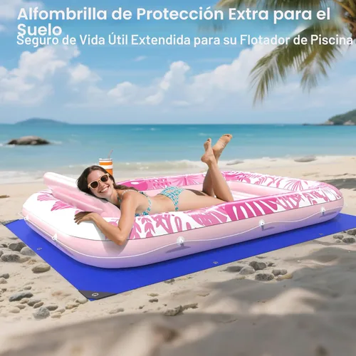 Miniatura 2 de Flotador inflable de bronceado para piscina con lona de protección, flotadores de piscina de 85 x 57 pulgadas para adultos con almohada, flotador