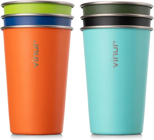 Miniatura 14 de VINUR Paquete de 4 vasos de acero inoxidable de 16 onzas, vasos apilables de metal para viajes, campamento, exteriores