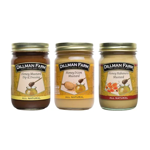 Dillman Farm All Natural Honey Mustard - Paquete variado de 3 piezas | Mostaza Miel, Mostaza Miel Dijon, Mostaza Habanero Miel | Sin gluten, sin