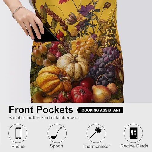 Miniatura 5 de MUSM Apron for Adults - 27.6 X 31.5 Inch, Heavy-Duty Polyester Aprons with Two Large Pockets, Waterproof Pale Yellow Flowers Kitchen Apron for