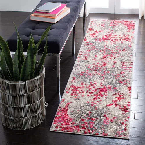 Miniatura 17 de SAFAVIEH MAD425H Madison Collection Alfombra decorativa cuadrada de 3', gris/naranja, diseño abstracto bohemio desgastado, no desprende pelusa