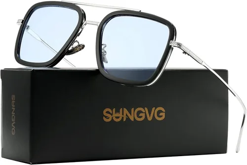 SUNGVG Tony Stark - Lentes de sol para hombres y mujeres, marco cuadrado de metal, lentes de sol vintage Iron Man y Spider-Man