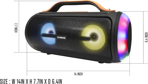 Miniatura 7 de Fisher Altavoces Bluetooth, altavoz inalámbrico portátil de 20 W de potencia máxima Boombox con sonido HD y luces, resistente al agua, tiempo