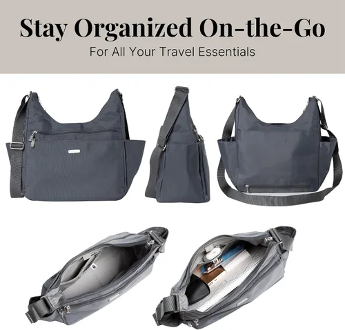 Miniatura 5 de Baggallini Essential Hobo - Bolso de viaje ligero de 11 x 9 pulgadas para mujer, de nailon lavable con protección RFID