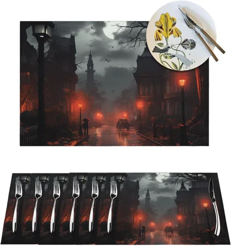6 PCS PVC Placemats Set Place Mats Bad Weather Non-Slip Weave Place Mats 12" x 18" Farmhouse Table Mat Set for Family Dinners Wedding Parties