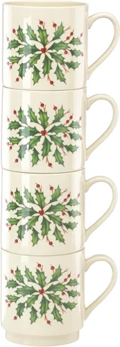 Miniatura 3 de Lenox 853763 Juego de 4 tazas apilables de vacaciones, Vajilla de Navidad, para recibir invitados