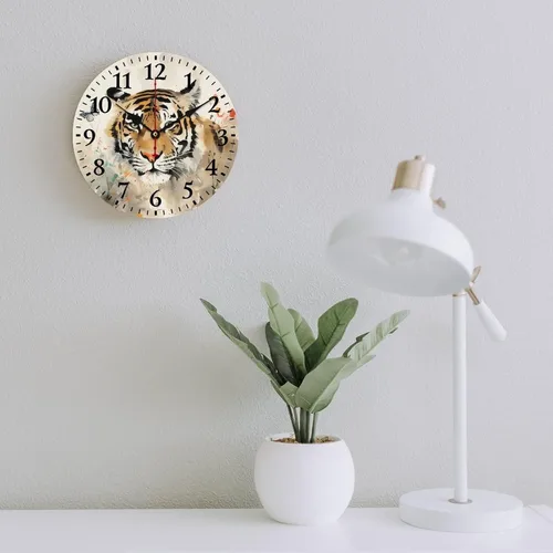 Miniatura 6 de Reloj de pared Majestic Tiger redondo, creativo, decorativo, movimiento de cuarzo, para amantes del tigre de Bengala, de 10 pulgadas, para sala