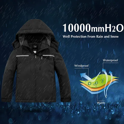Miniatura 3 de ZSHOW Chaqueta de esquí para niña, impermeable, abrigo de invierno de forro polar con capucha