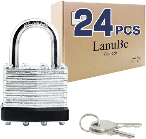 Miniatura 19 de LanuBe Candado laminado con llave, 1-9/16 pulgadas (40 mm), candados con llave iguales, grillete normal, aro de plástico azul marcado, paquete de 2