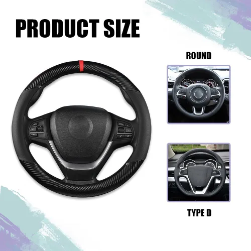 Miniatura 5 de Funda universal de fibra de carbono para volante de automóvil, funda antideslizante transpirable de 15 pulgadas, accesorios interiores de automóvil