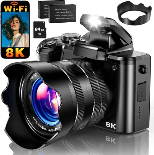 Cámara digital 8K, cámaras WiFi de 88 megapíxeles para fotografía con pantalla táctil de 3.2 pulgadas, cámara de videoblogs con enfoque automático