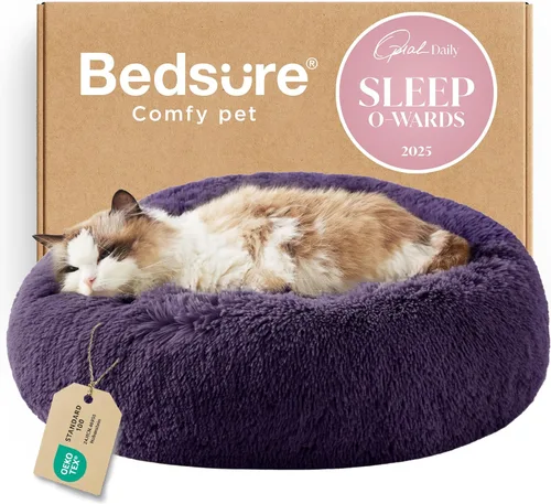 Miniatura 33 de Bedsure - Cama relajante para perro mediano, lavable, tipo dona, cama para gato, antideslizante, redonda, afelpada, mullida, de piel sintética