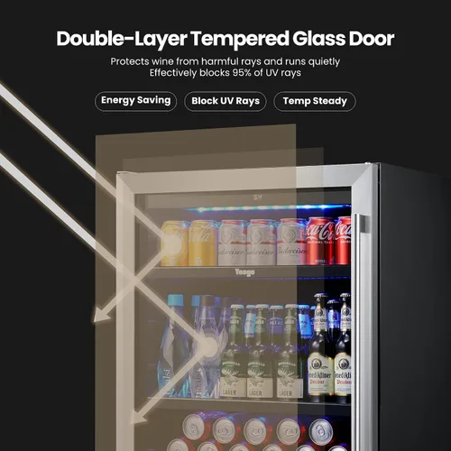 Miniatura 6 de Yeego Refrigerador de bebidas – Mini refrigerador de 24 pulgadas con 180 latas con puerta de vidrio, 34-54 ℉ bajo mostrador refrigerador integrado