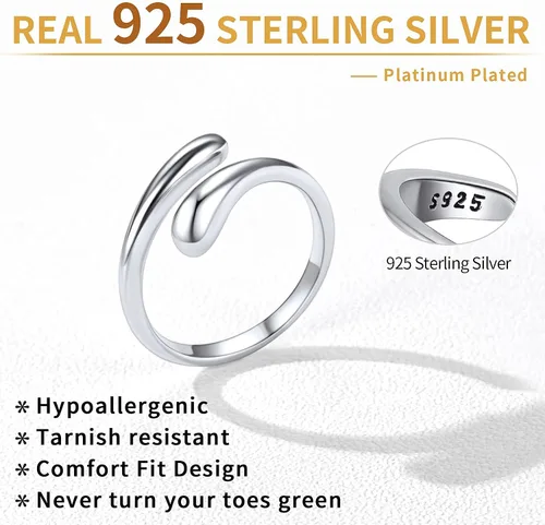 Miniatura 4 de ChicSilver Anillo de plata de ley 925, anillo de banda ajustable hipoalergénico, Plata de ley