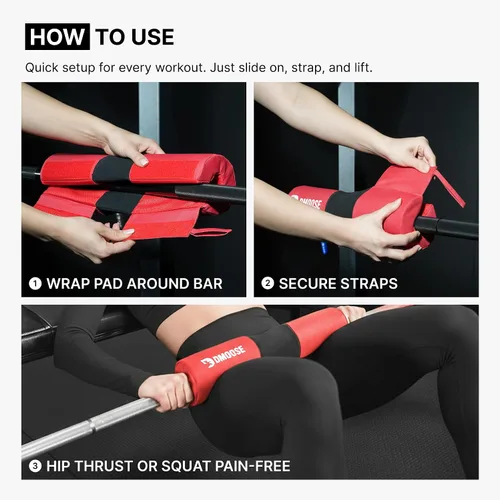 Miniatura 7 de DMoose Fitness Almohadilla de Barra para Empuje de Cadera, Sentadillas y Estocadas - Cojín de Espuma Gruesa Antideslizante para Soporte de Cuello