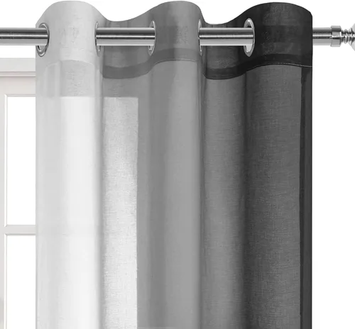 Miniatura 2 de DWCN Cortinas Transparentes de Lino Sintético Negro Degradado Ombré - Cortinas Semi Transparentes de Gasa con Ojales en la Parte Superior