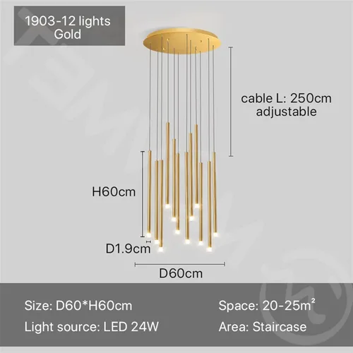 Miniatura 3 de Candelabros, Moderno Foyer Alto Lámpara de Entrada, Duplex Espiral Escalera Tubo Largo de Iluminación de Techo Lamparas Techo, Ajustable Grande
