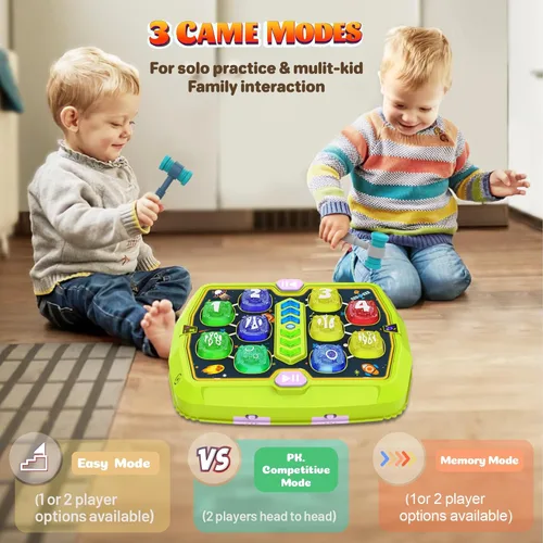 Miniatura 3 de Juego de Golpear Topos para niños pequeños, juguetes para niños y niñas de 3, 4, 5, 6 años, juguetes educativos interactivos de golpeo con 2 Verde