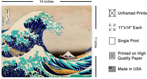 Miniatura 2 de Poster Master Póster vintage de The Great Wave Off Kanagawa – Estampado retro de barcos sobre mar tormentoso – Arte japonés – Regalo para hombres