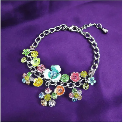 Miniatura 3 de Glamorousky Pulsera de flores con cristales austriacos multicolor y dijes de flores Cristal Circonita cúbica