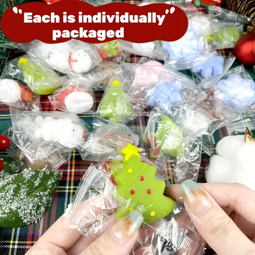 Miniatura 6 de Juguetes esponjosos de Navidad Mochi Squishy, 30 piezas de juguetes de Navidad para niños, recuerdos de fiesta de Navidad, rellenos de calcetines