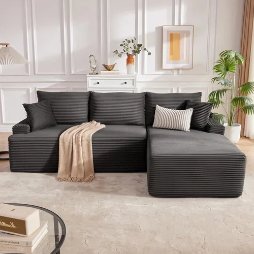 Miniatura 44 de Mangodan Sofá seccional Cloud, sofá deshuesado para sala de estar, sofá modular con asiento profundo, cómodo sofá esponjoso en forma de L con diván