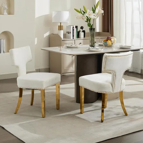 Miniatura 8 de Juego de 2 sillas de comedor modernas de mediados de siglo, sillas de comedor tapizadas en tela de chenilla con respaldo curvado y ribete