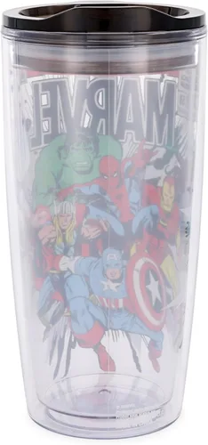 Miniatura 2 de Silver Buffalo Marvel Avengers Taza de viaje con diseño de Spider-Man, Capitán América, Thor, Hulk e Iron Man, de doble pared, con tapa de cierre