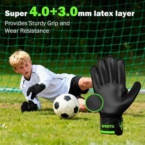 Miniatura 3 de Guantes de portero Sportout, guantes de portero con protección para los dedos, guantes de portero de fútbol transpirables, látex de 4 mm, para Verde