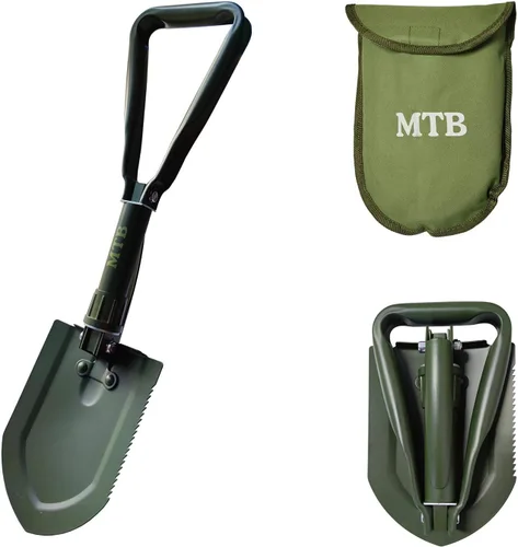 Miniatura 10 de Pala plegable militar para campamento, herramienta de entrenamiento de acero de alto carbono con borde de sierra de madera y funda de transporte