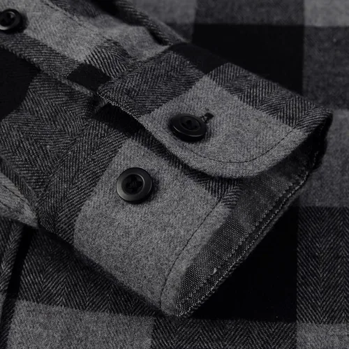 Miniatura 4 de Camisa casual de franela de manga larga para hombre, ajuste regular, con botones y dos bolsillos